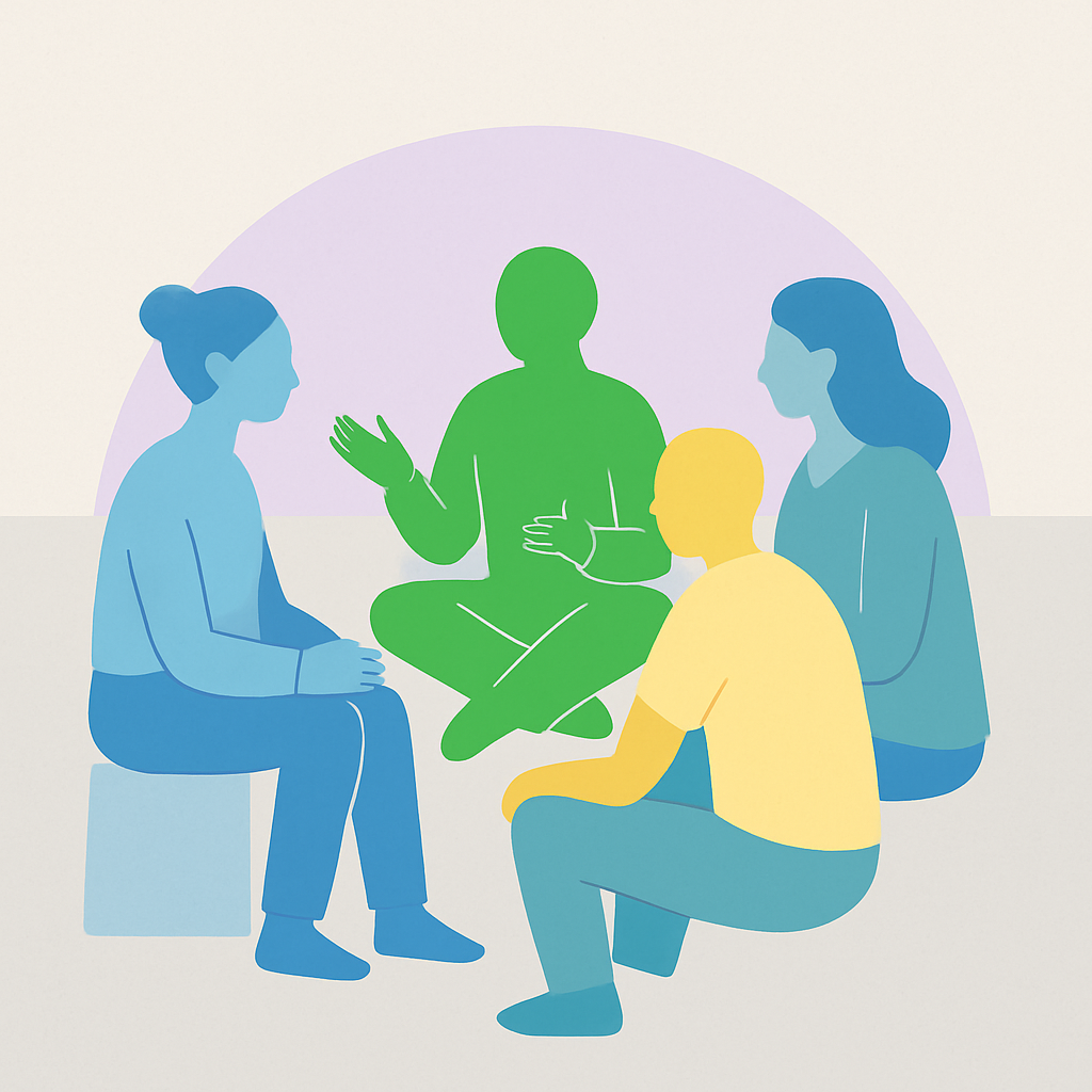 Illustration de personnes en cercle qui échangent